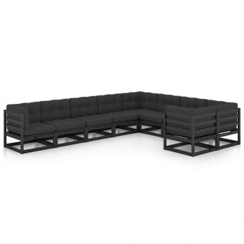 9-tlg. Garten-Lounge-Set mit Kissen Schwarz Massivholz Kiefer