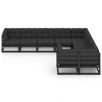 9-tlg. Garten-Lounge-Set mit Kissen Schwarz Massivholz Kiefer