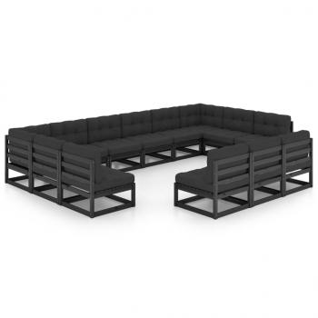 13-tlg. Garten-Lounge-Set mit Kissen Schwarz Massivholz Kiefer