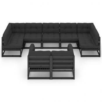 9-tlg. Garten-Lounge-Set mit Kissen Schwarz Massivholz Kiefer