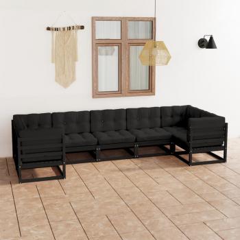 ARDEBO.de - 7-tlg. Garten-Lounge-Set mit Kissen Schwarz Massivholz Kiefer