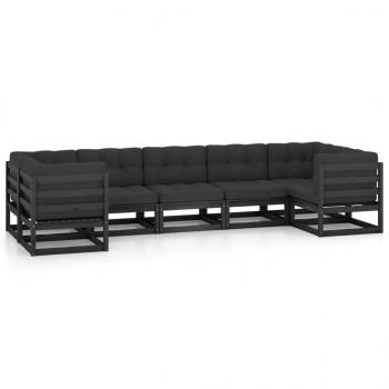 7-tlg. Garten-Lounge-Set mit Kissen Schwarz Massivholz Kiefer