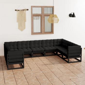 ARDEBO.de - 9-tlg. Garten-Lounge-Set mit Kissen Schwarz Massivholz Kiefer