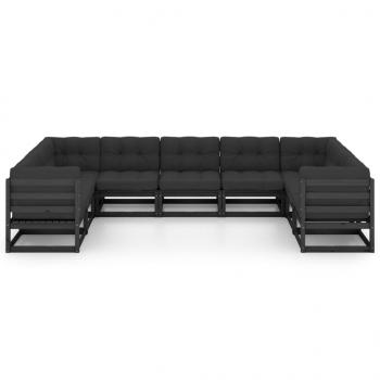 9-tlg. Garten-Lounge-Set mit Kissen Schwarz Massivholz Kiefer