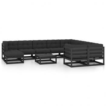 ARDEBO.de - 11-tlg. Garten-Lounge-Set mit Kissen Schwarz Kiefer Massivholz