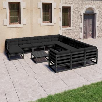 ARDEBO.de - 13-tlg. Garten-Lounge-Set mit Kissen Schwarz Massivholz Kiefer