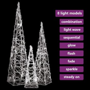 LED-Leuchtkegel-Set Acryl Deko Kaltweiß 30/45/60 cm