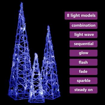 LED-Leuchtkegel-Set Acryl Deko Blau 30/45/60 cm