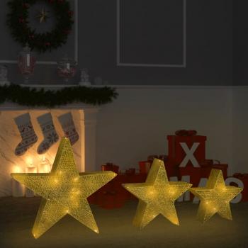 ARDEBO.de - Weihnachtssterne 3 Stk. Golden Mesh LED Outdoor Indoor