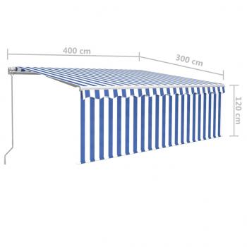 Markise Manuell Einziehbar mit Rollo 4x3 m Blau & Weiß