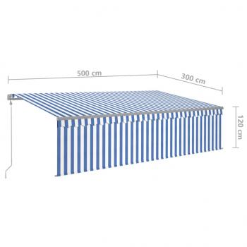 Markise Automatisch mit Rollo LED Windsensor 5x3m Blau Weiß