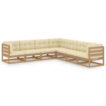 7-tlg. Garten-Lounge-Set mit Kissen Kiefer Massivholz