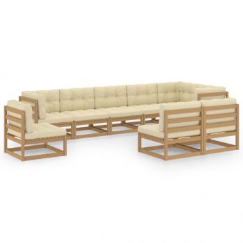 9-tlg. Garten-Lounge-Set mit Kissen Massivholz Kiefer