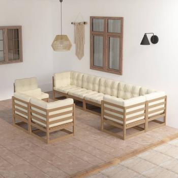 ARDEBO.de - 9-tlg. Garten-Lounge-Set mit Kissen Massivholz Kiefer