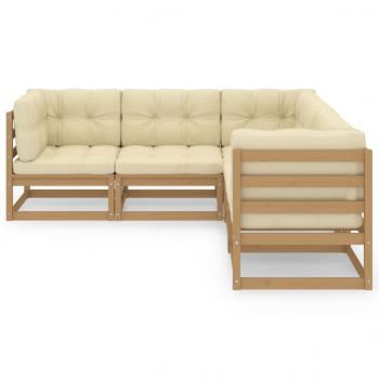 5-tlg. Garten-Lounge-Set mit Kissen Massivholz Kiefer