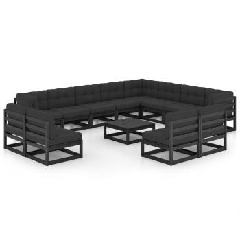 ARDEBO.de - 13-tlg. Garten-Lounge-Set mit Kissen Schwarz Massivholz Kiefer