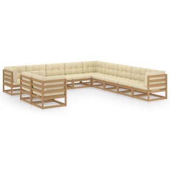 11-tlg. Garten-Lounge-Set mit Kissen Honigbraun Massivholz