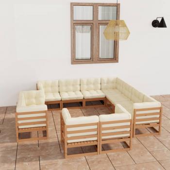 ARDEBO.de - 11-tlg. Garten-Lounge-Set mit Kissen Honigbraun Massivholz