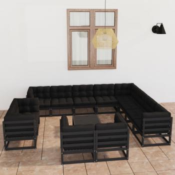 ARDEBO.de - 13-tlg. Garten-Lounge-Set mit Kissen Schwarz Massivholz Kiefer