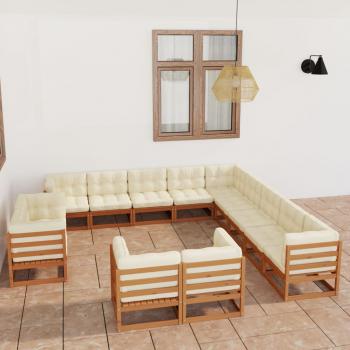 ARDEBO.de - 13-tlg. Garten-Lounge-Set mit Kissen Honigbraun Massivholz