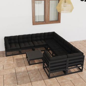 ARDEBO.de - 9-tlg. Garten-Lounge-Set mit Kissen Schwarz Massivholz Kiefer