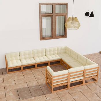 ARDEBO.de - 10-tlg. Garten-Lounge-Set mit Kissen Honigbraun Massivholz