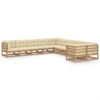 ARDEBO.de - 10-tlg. Garten-Lounge-Set mit Kissen Honigbraun Massivholz