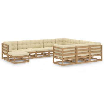 ARDEBO.de - 11-tlg. Garten-Lounge-Set mit Kissen Honigbraun Massivholz