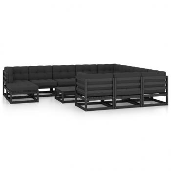 ARDEBO.de - 12-tlg. Garten-Lounge-Set mit Kissen Schwarz Massivholz Kiefer