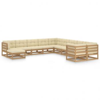 ARDEBO.de - 11-tlg. Garten-Lounge-Set mit Kissen Honigbraun Massivholz