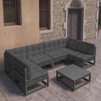 ARDEBO.de - 7-tlg. Garten-Lounge-Set mit Kissen Schwarz Massivholz Kiefer