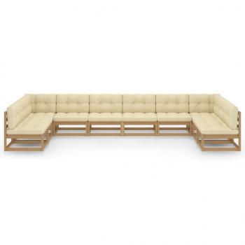 10-tlg. Garten-Lounge-Set mit Kissen Honigbraun Massivholz