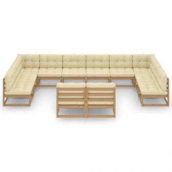 12-tlg. Garten-Lounge-Set mit Kissen Honigbraun Massivholz