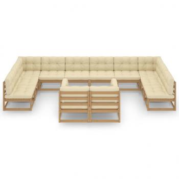 12-tlg. Garten-Lounge-Set mit Kissen Honigbraun Massivholz