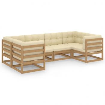 6-tlg Garten-Lounge-Set mit Kissen Honigbraun Massivholz Kiefer