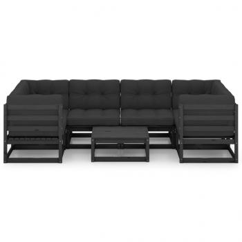 7-tlg. Garten-Lounge-Set mit Kissen Schwarz Massivholz Kiefer