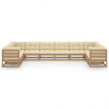 10-tlg. Garten-Lounge-Set mit Kissen Honigbraun Massivholz