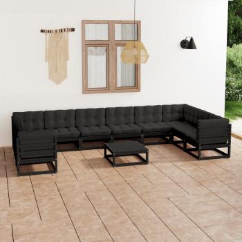 ARDEBO.de - 11-tlg. Garten-Lounge-Set mit Kissen Schwarz Kiefer Massivholz