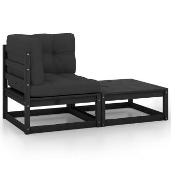 ARDEBO.de - 2-tlg. Garten-Lounge-Set mit Kissen Schwarz Kiefer Massivholz