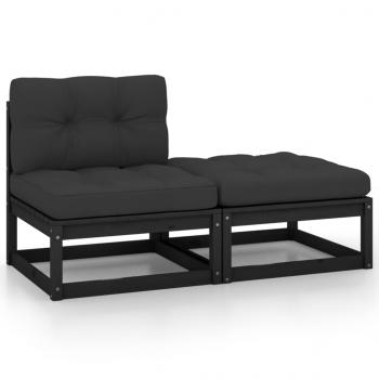 ARDEBO.de - 2-tlg. Garten-Lounge-Set mit Kissen Schwarz Kiefer Massivholz