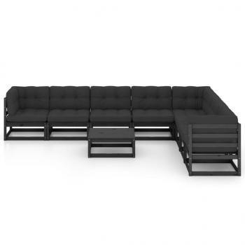 9-tlg. Garten-Lounge-Set mit Kissen Schwarz Massivholz Kiefer