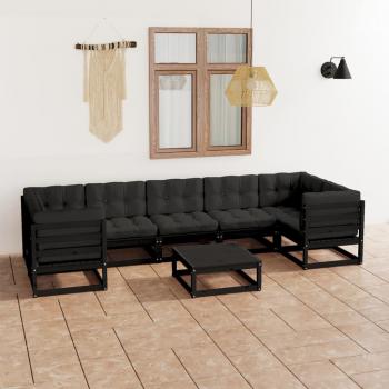 ARDEBO.de - 8-tlg. Garten-Lounge-Set mit Kissen Schwarz Massivholz Kiefer