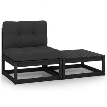 ARDEBO.de - 2-tlg. Garten-Lounge-Set mit Kissen Schwarz Kiefer Massivholz