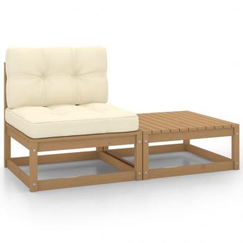 ARDEBO.de - 2-tlg. Garten-Lounge-Set Kissen Honigbraun Massivholz Kiefer