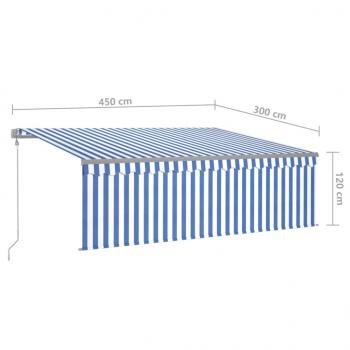 Markise Automatisch mit Rollo LED Windsensor 4,5x3 m Blau Weiß