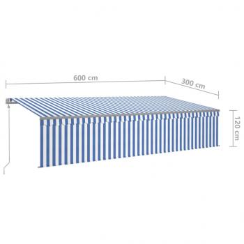 Markise Automatisch mit Rollo LED Windsensor 6x3m Blau Weiß