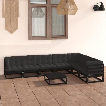 ARDEBO.de - 8-tlg. Garten-Lounge-Set mit Kissen Schwarz Massivholz Kiefer