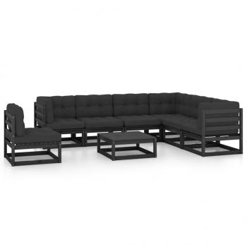 ARDEBO.de - 8-tlg. Garten-Lounge-Set mit Kissen Schwarz Massivholz Kiefer