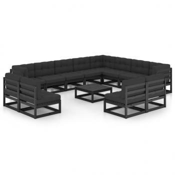 ARDEBO.de - 14-tlg. Garten-Lounge-Set mit Kissen Schwarz Massivholz Kiefer