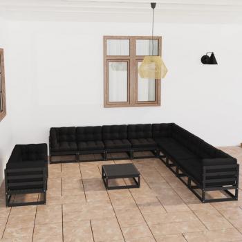 ARDEBO.de - 12-tlg. Garten-Lounge-Set mit Kissen Schwarz Massivholz Kiefer